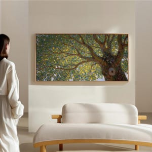 Framed Tree of Life Canvas, Art Nouveau Klimt Inspired Forest Painting, Vintage Botanical Print, Cozy Biophilic Decor, Large Wall Art