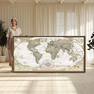 Mappa del Mondo Panoramica Colossale del XXI Secolo: Tela Incastonata Extra-Large - Arte Murale Professionale Wide Gallery