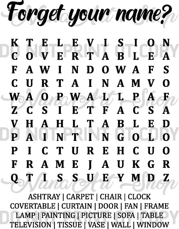 Crossword Puzzle Print Forget Your Name Art Download Etsy