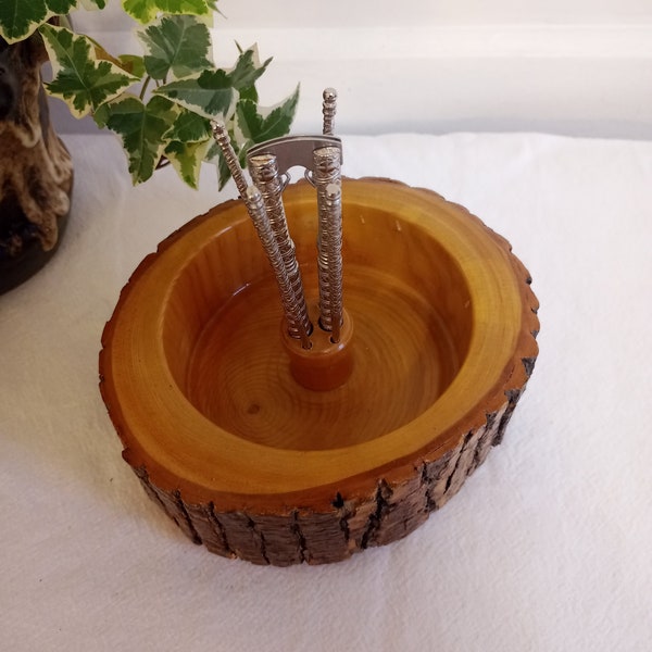 Vintage Mid Century Live Edge Wooden Nut Bowl