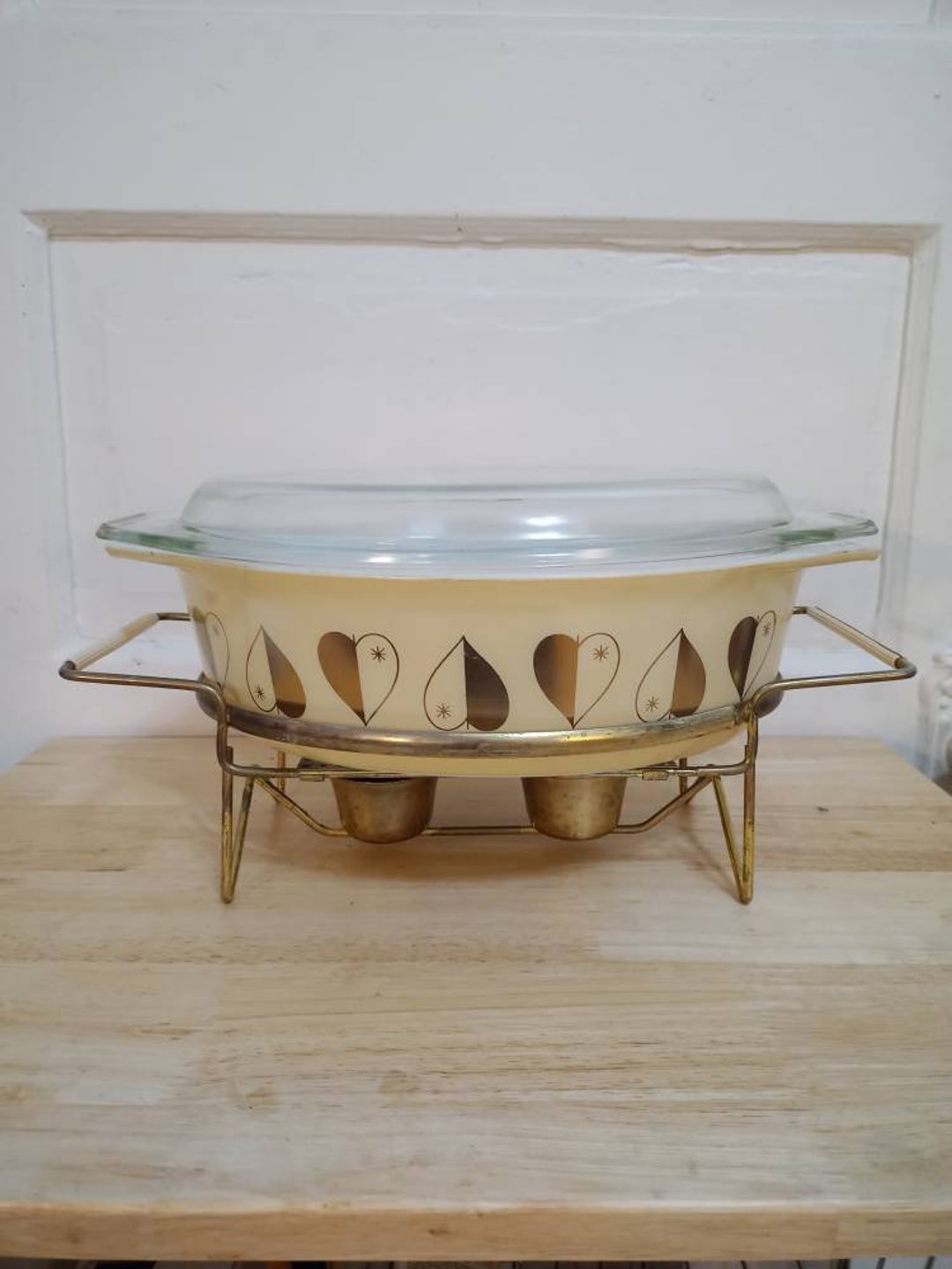 Pyrex Golden Hearts Deluxe Cinderella Casserole 2.5 Quart Vintage 1959 ...