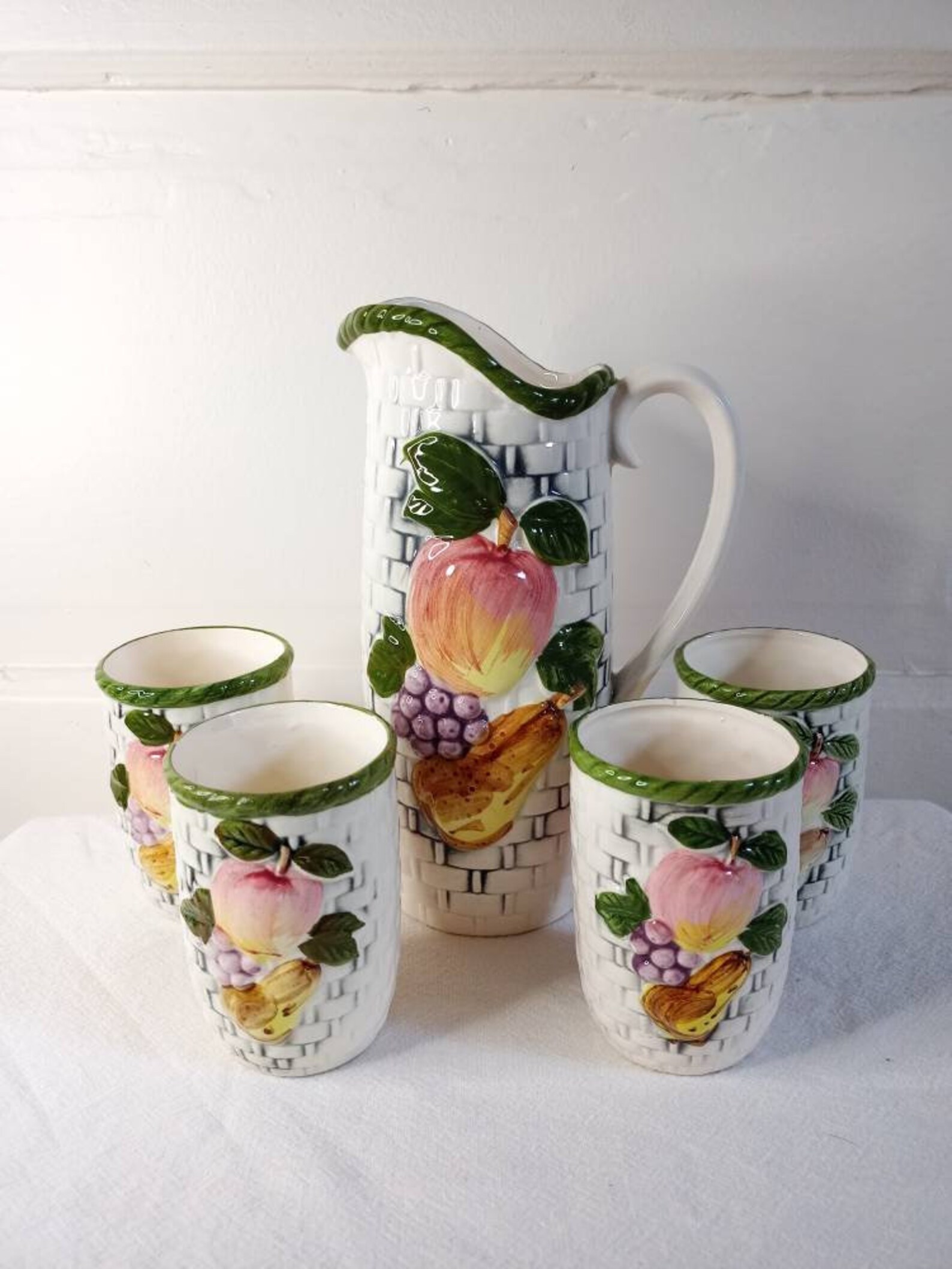 Vintage Ceramic Fruit Juice Pitcher Set Etsy