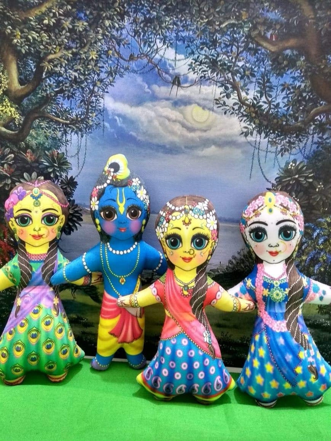 Radhakrishna With Lalita and Vishakha Soft Toy Dolls Etsy