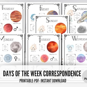 Days of the Week Magic Correspondences: Printable Grimoire Pages (PDF)