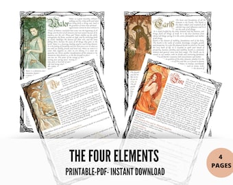 4 pages The Four Elements Printable Pages, Grimoire BOS Pages