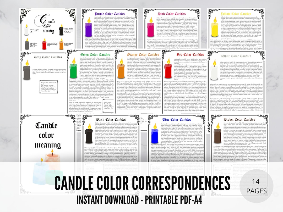 14 Pages CANDLE COLOR CORRESPONDENCES - Instant Download - Etsy