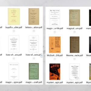 Puede incluir: Un collage de portadas de libros que presentan varios t&iacute;tulos relacionados con la magia, la brujer&iacute;a y lo oculto. Las portadas son una mezcla de dise&ntilde;os vintage y modernos, algunas con ilustraciones y otras solo con texto.