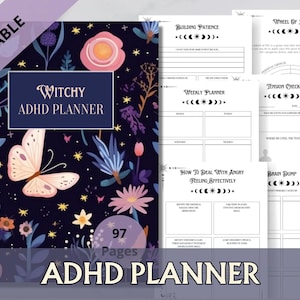 ADHD Planner | Witchy Printable Planner for Focus & Mindfulness | Mental Health, Therapy and Productivity Journal Printable PDF + BONUS