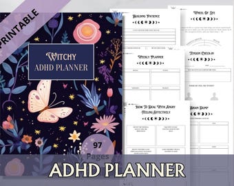ADHD Planner | Witchy Printable Planner for Focus & Mindfulness | Mental Health, Therapy and Productivity Journal Printable PDF + BONUS