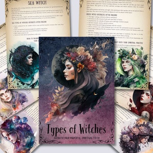 Types of Witches. Discover Your Powerful Spiritual Path. Beautiful pages for you Book Of Shadows. Instant download