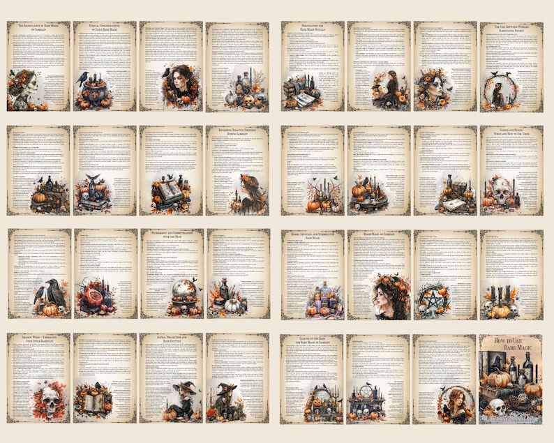 Pu&ograve; includere: Un libro in stile vintage con illustrazioni e testo su come usare la magia domestica. Il libro ha una copertina marrone con un bordo dorato e un'illustrazione di teschio sulla copertina. Il testo sulla copertina recita "Come usare la magia domestica".