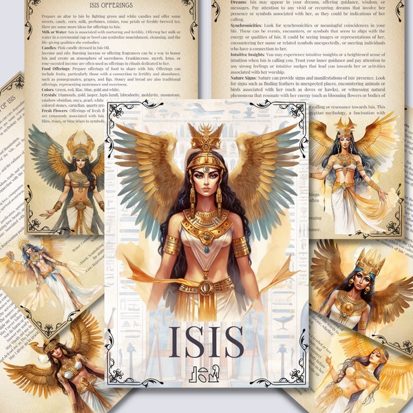 ISIS. Egyptian Goddess. Beautiful pages for your Book Of Shadows. Instant download.