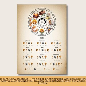 Pagan Wheel of the Year With Lunar Calendar 2026 | Printable | Moon ...