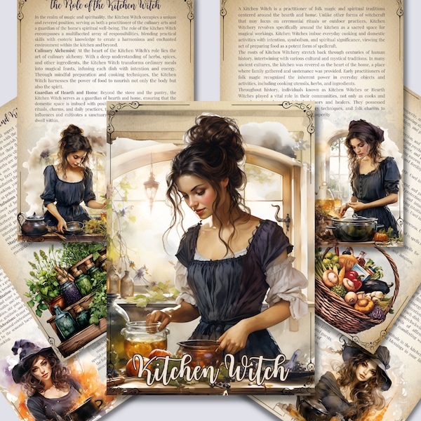 Kitchen Witch. Beautiful pages for your Grimoire or Book Of Shadows. Printable.