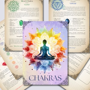 CHAKRA'S. BEGINNERSGIDS. Prachtige pagina's voor je Grimoire of Book Of Shadows. Afdrukbaar.