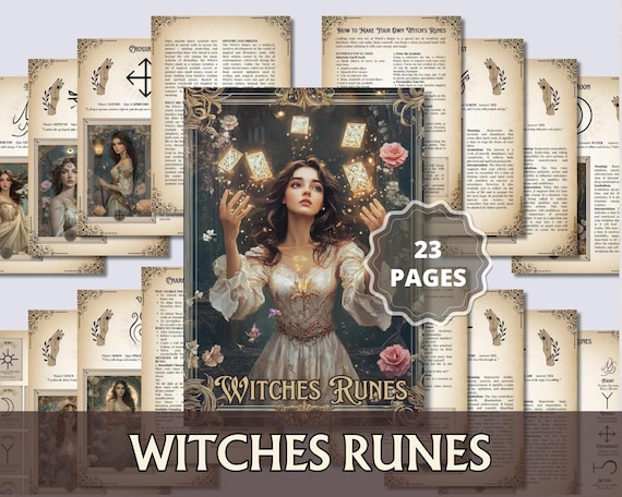 Witch’s Runes Grimoire Pages PDF | Digital Divination Guide | Printable Book of Shadows for Rune Magic & Spellwork