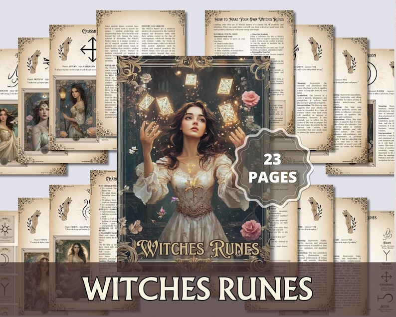 Hexen Runen Grimoire Seiten PDF | Digitales Weissagungs-Handbuch | Druckbares Buch der Schatten für Runenmagie Bild 1