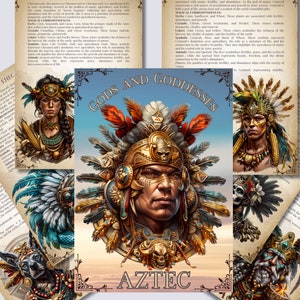 Aztecas. Dioses y diosas. Hermosas páginas para tu grimorio o libro de las sombras. Imprimibles.