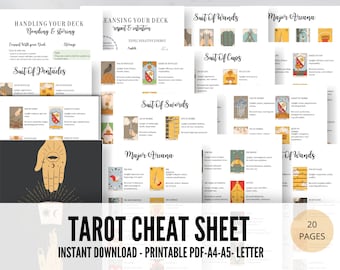 May include: A tarot cheat sheet with 20 pages, featuring illustrations of the major arcana and minor arcana cards. The cheat sheet includes instructions on handling and cleansing your tarot deck, as well as explanations of the meanings of each card.