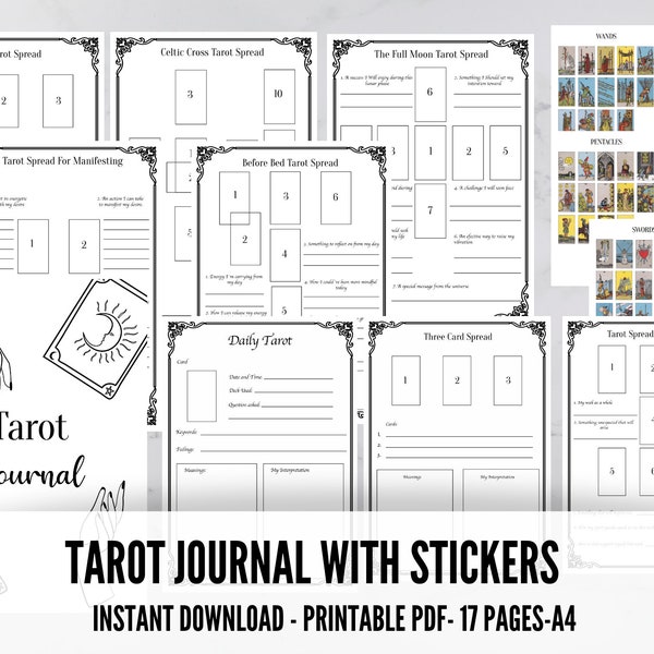 Tarot Journal with stickers printable, Printable Journal Pages