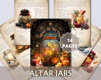Páginas imprimibles del grimorio de frascos de altar / Rueda del año / Libro de hechizos Wicca Sabbat en PDF