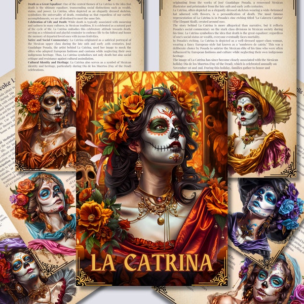 La Catrina. Beautiful pages for your Grimoire or Book Of Shadows. Printable