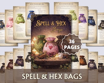 Zauber & Hex Taschen Grimoire Seiten | Traditionelle Hexenseiten | Druckbares unheilvolles Buch der Schatten