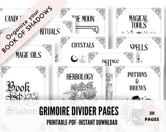 Grimoire Divider Pages - Book of Shadows Cover Title Printable Pages ...