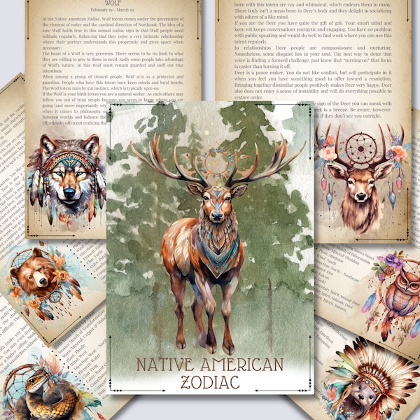 Native American Zodiac. Animals. Beautiful pages for your Book Of Shadows. Instant download.