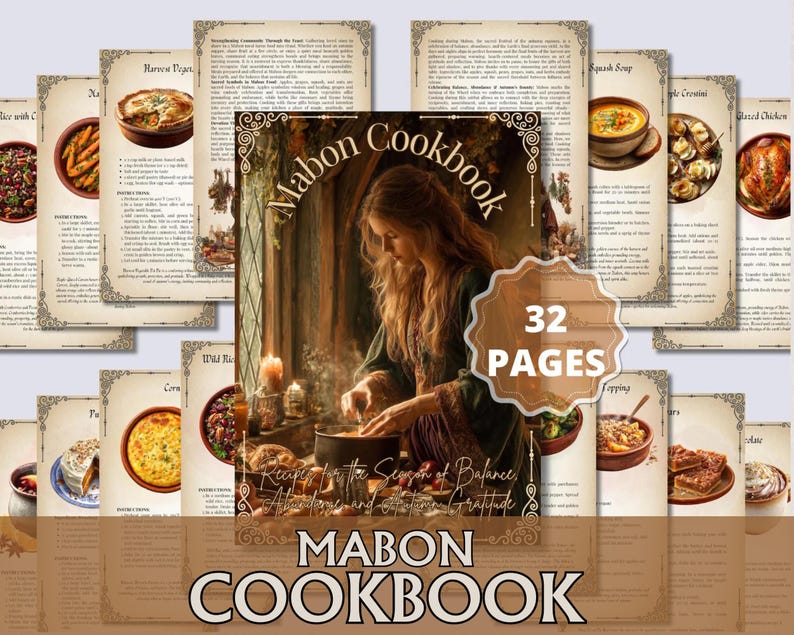 Mabon Cookbook Printable, 32-Page Kitchen Witch Autumn Equinox Recipe PDF image 1