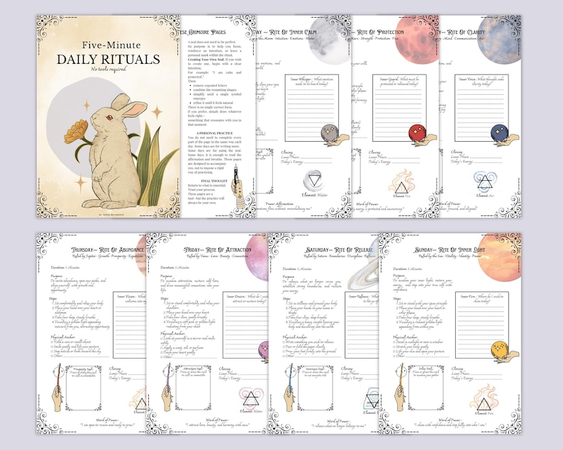 Pages imprimables du grimoire Rituels quotidiens | Journal des sorcières PDF | Routine magique de 7 jours image 2