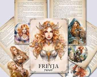 Freyja. The mighty Norse goddess. Beautiful Grimoire pages. Printable