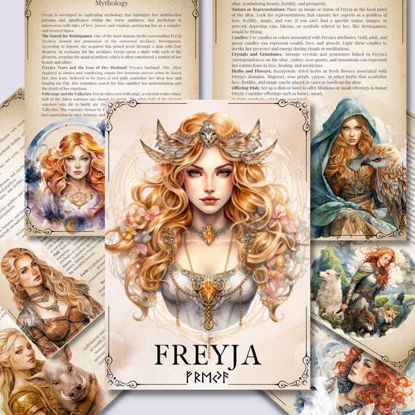 Freyja. The mighty Norse goddess. Beautiful Grimoire pages. Printable