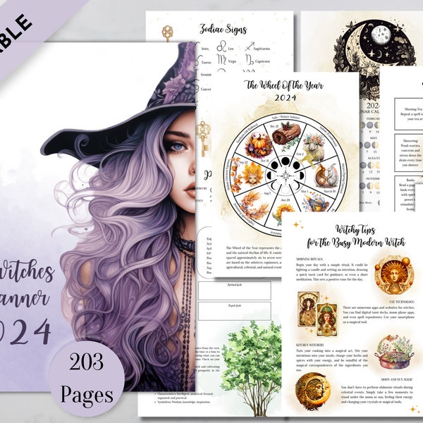 El planificador de Brujas 2024 más hermoso + BONIFICACIÓN - Paquete de páginas de Planificador de Brujas - Planificador de brujas IMPRIMIBLE - Planificador de brujas IMPRIMIBLE.