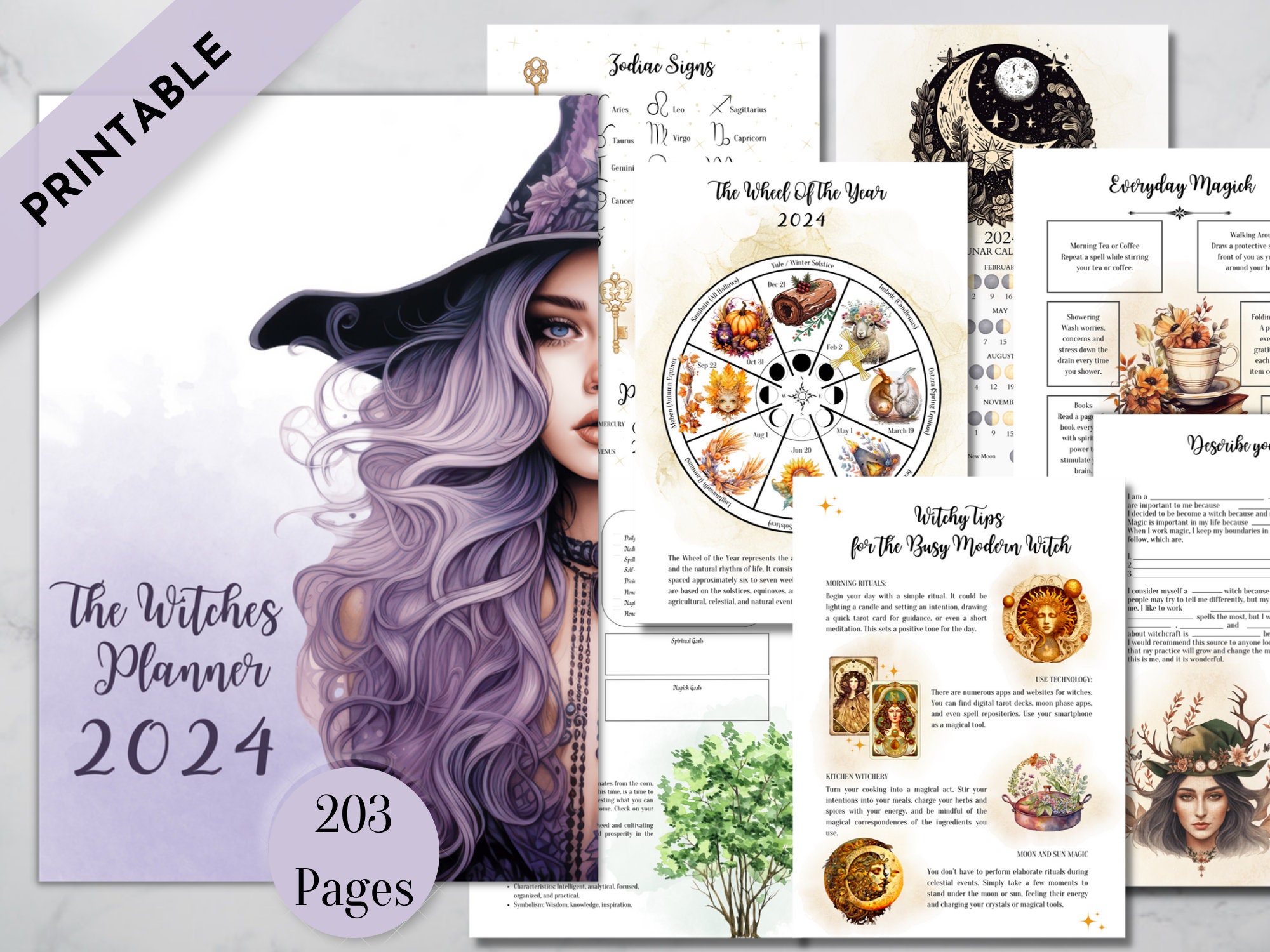 Modern Witch Digital Planner Bundle, Witchy Planner, Tarot Journal