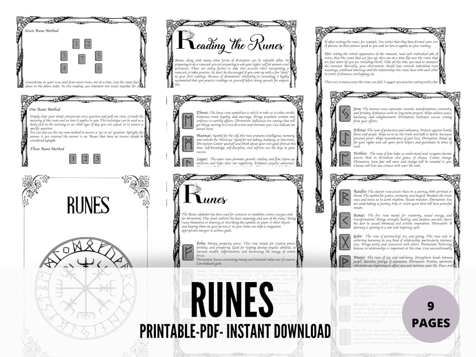 Runes and Rune Stones Cheat Sheet Printable Grimoire Pages Etsy