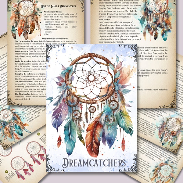 Dreamcatchers. Beautiful pages for your Book Of Shadows. Instant Download.