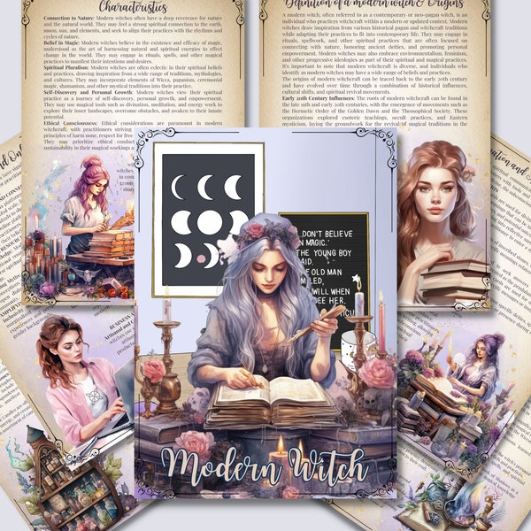 Modern Witch. Beautiful pages for your Grimoire or Book Of Shadows. Printable