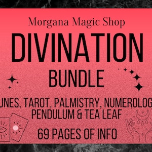 Paquete de adivinación / Tarot / Runas del anciano Furthark / Quiromancia / Numerología / Péndulo / Hojas de té / Libro de las sombras imprimible / Grimorio