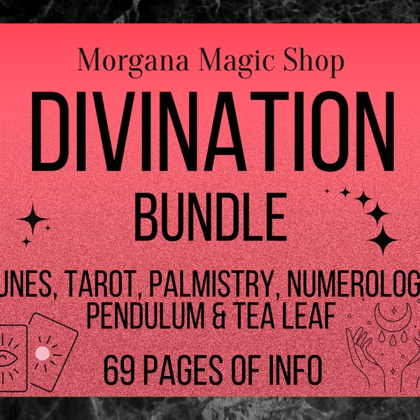 Divination Bundle | Tarot | Elder Furthark Runes | Palmistry | Numerology | Pendulum | Tea leaf | Printable Book Of Shadows | Grimoire