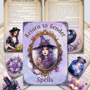 Return to Sender Spells Set. Beautiful Grimoire or Book Of Shadow Pages. Printable.