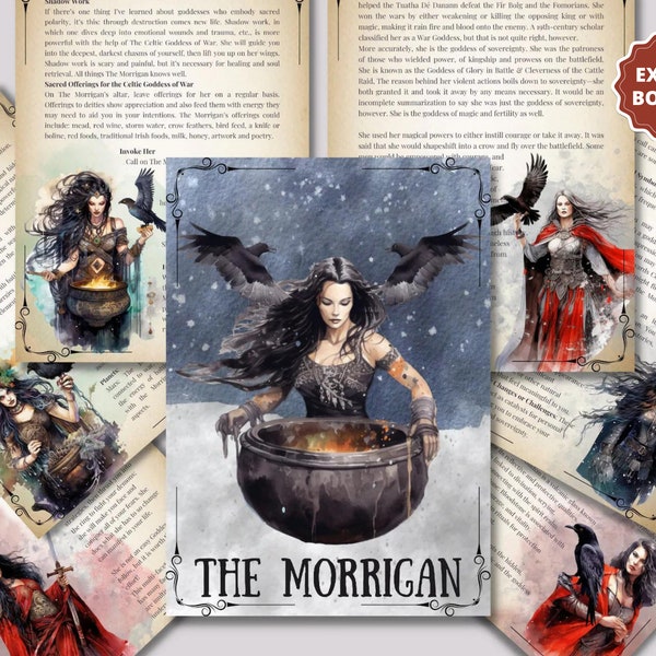 The Morrigan, Celtic Goddess +BONUS (Shadow Work Journal). Beautiful pages for your Book Of Shadows. Instant Download.