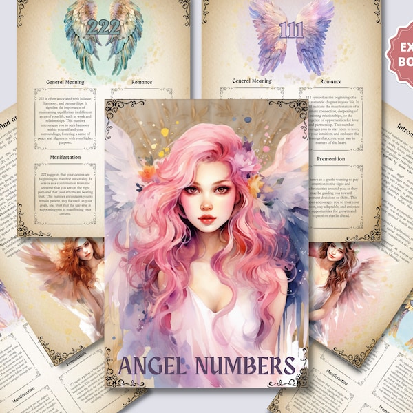 Bedeutungen der Engelzahlen + Bonus (Aura with Angel Numbers Set Wall Art). Druckbar
