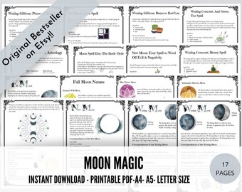 17  Pages on Moon Magic, Lunar Magic, Witchcraft, Wicca, BOS Pages, Book of Shadows Pages, Wicca Instant Download, Digital PDF