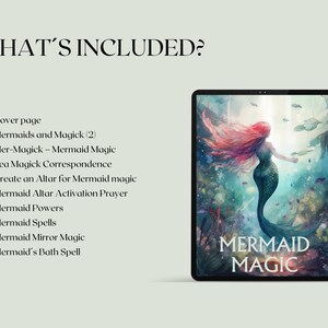 May include: A digital illustration of a mermaid with long red hair and a green tail swimming in the ocean. The text "Mermaid Magic" is written in white letters on a blue background.