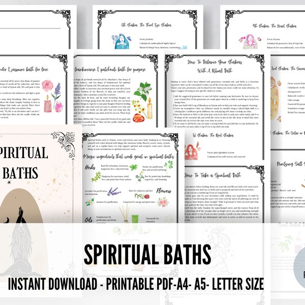 Spiritual Baths, Ritual Instructions, Printable, PDF Download, Spell Book, Book of Shadows, Spell Pages, Self Care, Cleansing Ritual