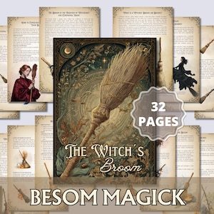 May include: A set of 32-page booklets featuring a central image of a broom. The main booklet cover reads "The Witch's Broom" with "Besom Magick" at the bottom. The pages contain illustrations and text.
