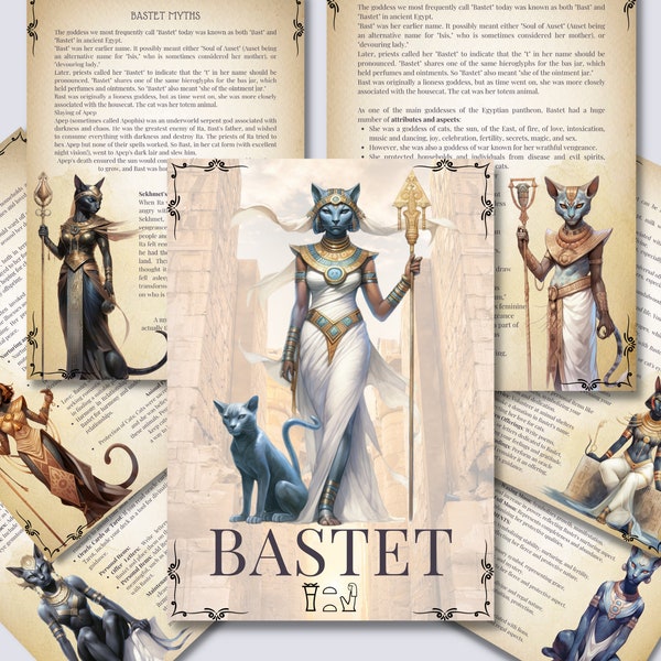 Bastet. Egyptian Goddess. Beautiful pages for your Book Of Shadows. Printable