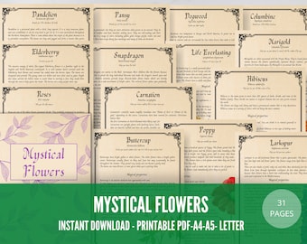 Mystical Flowers Grimoire Pages: Green Witch Herbalism (Printable PDF)