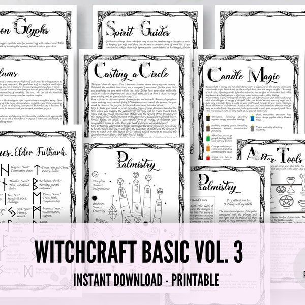 Witchcraft Basics Volume 3, Grimoire Pages, Book of Shadows Printables, Grimoire, Wiccan BOS ,Paganism , Babywitch, Pagan Grimoire